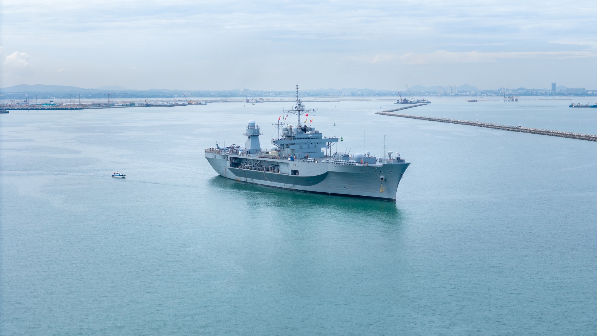 Nuclear war ship, Navy ship, Military navy carrier Helicopter. nuclear carrier running in the ocean