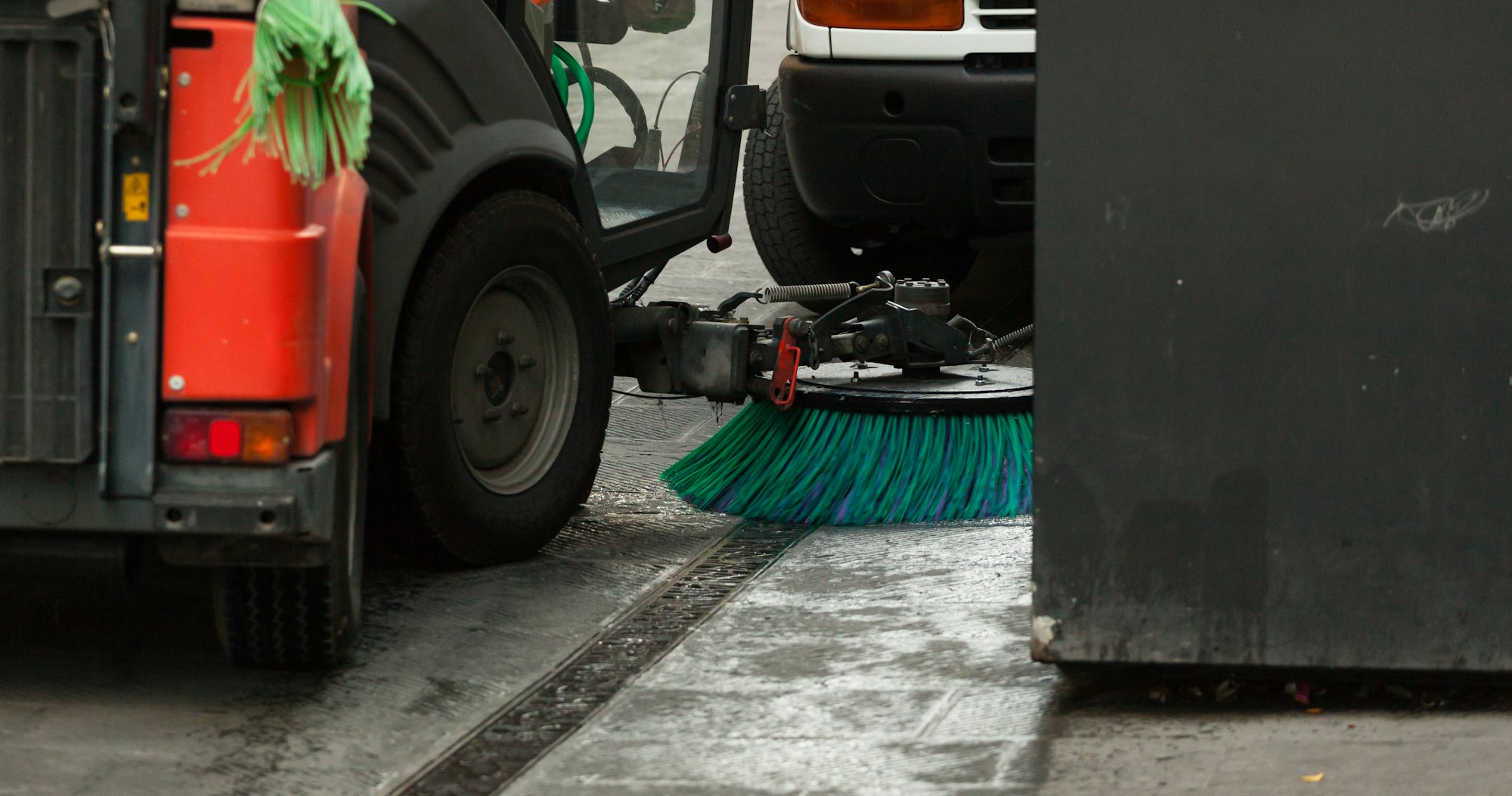 Street sweeper machine cleaning the streets